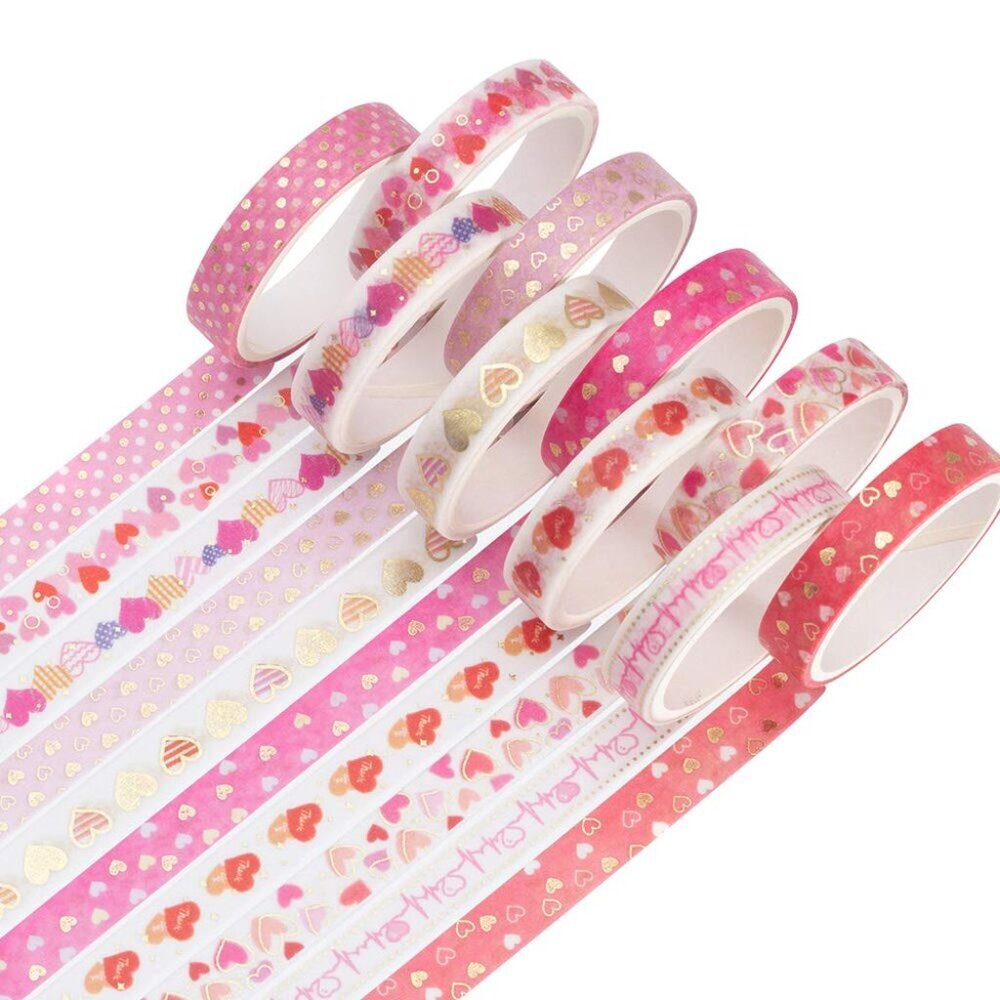 10 Rolls Sparkling Washi Tape Set 8mm Skinny Gold Foil Decorative Masking Washi
